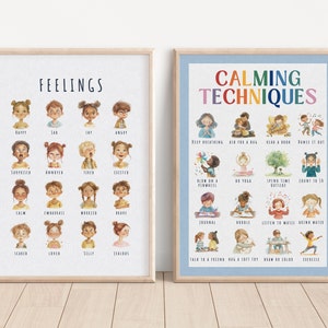 Póster de sentimientos, técnicas de calma, gráfico de emociones, gráfico de sentimientos, póster Montessori, decoración para la educación en el hogar, póster educativo