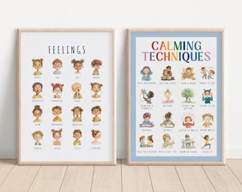 Feelings Poster, Calming Techniques, Emotions Chart, Feelings Chart, Montessori Poster, Homeschool Decor, Educational Poster
