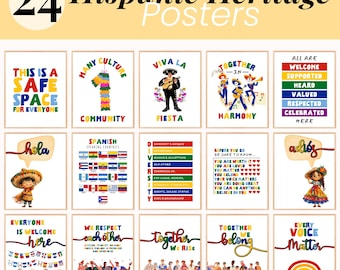 24 Cartel del Mes de la Herencia Hispana Americana Tablón de Anuncios del Mes de la Herencia Hispana Impresiones Hispanas Banderas de Países de Habla Hispana Diversidad