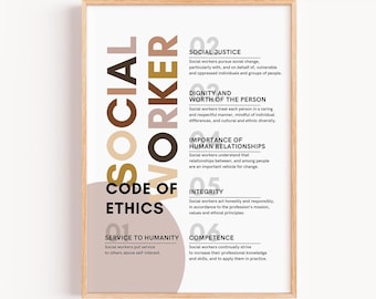 Social Worker Code Of Ethics, Social Worker Office Decor, NASW Code Of Ethics, Social Worker Print, Social Worker Gift, School Social Worker