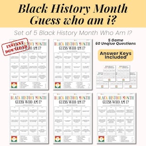 Black History Month Guess Who Game, Black History Jeopardy Trivia, African American, School Activity, Fun Group Kids Family Printable