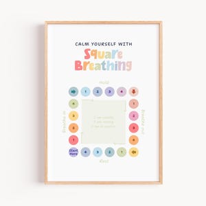 Box Breathing Print, Square Breathing, Breathing Exercises For ADHD Adults, Grounding Techniques Kids, Anxiety Relief Tools, Calming Corner