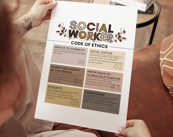 Social Worker Code Of Ethics Poster, Social Worker Sign Print, Social Worker Definition, Therapy Office Decor, Medical Social Worker Gift