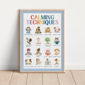 Póster Técnicas Calmantes, Rincón Calmante, Técnicas Calmantes. Cartel de salud mental, cartel Montessori, imprimible