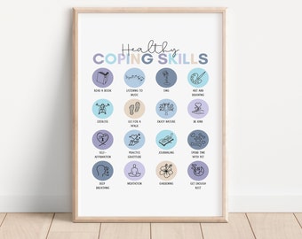 Healthy Coping Skills Poster, Therapy Poster, Mental Health Poster, Therapist Office, School Counselor Office Decor, Social Work Poster