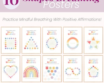 Mindful Breathing Posters For Kids, Mindfulness Breathing Cards, Deep Breathin Card, Finger Tracing Breathing, Calm Corner Printables