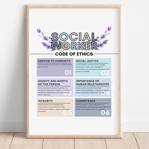 Social Worker Code of Ethics, Social Work Values, NASW Code of Ethics Digital Poster, Social Work Poster, Social Work Gift, Code of Ethics