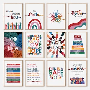 Set von 12 Vielfalt und Inklusion Poster, Schul Counselor Büro Dekor, inklusive Poster, Vielfalt Klassenzimmer Poster, Inklusion wichtig