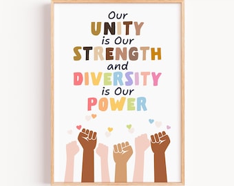 Diversity Print, Diversity Is Our Strength, Classroom Decor, Teacher Wall Art, Inspiring Quotes Posters, Equality Inclusion Classroom Theme