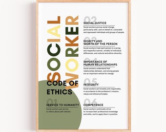 Social Worker Code of Ethics Poster, Social Work Appreciation, Social Work Wall Art, Graduation Gift, Social Worker Thank You, School