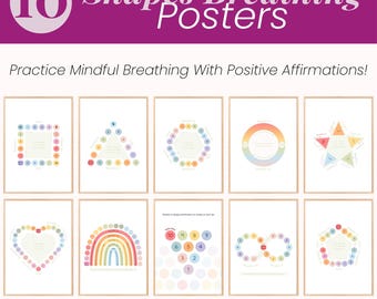 Mindful Breathing Posters For Kids, Mindfulness Breathing Cards, Deep Breathin Card, Finger Tracing Breathing, Calm Corner Printables