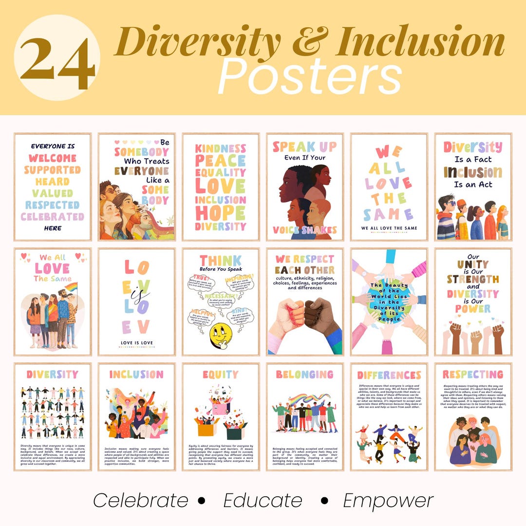 Inclusion Bulletin Board, DEIB Poster Set, Diversity Classroom Posters ...