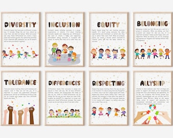 Set of 8 Diversity Poster for Kids, Inclusive Poster, Foster Inclusion, Racial Equality, Cultural Diversity for Classroom, Definition Poster