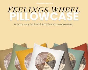 Funda de almohada con rueda de emociones, rueda de emociones, rueda de sentimientos, tus sentimientos son válidos, regalo para psicólogos, decoración de oficina para terapeutas.