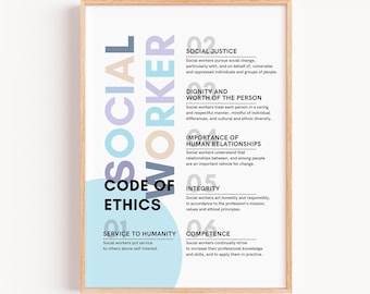 Social Worker Gift, Social Worker Graduation Gift, Social Work Poster, Social Worker Code of Ethics, Social Work Values, NASW Code of Ethics