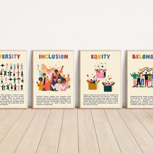 DEIB Poster Set Retro Diversity Equity Inclusion Bulletin Board Inclusive Education Wall Art School Counselor Office Decor Equality Print