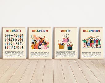 DEIB Poster Set Retro Diversity Equity Inclusion Bulletin Board Inclusive Education Wall Art School Counselor Office Decor Equality Print