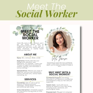 Meet The Social Worker, Resume Template Canva, Social Work Resources, Social Work Sign, Resume Template With Photo, Social Worker Poster