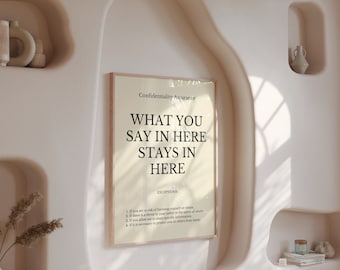 What You Say In Here Stays In Here Sign, Confidentiality Poster, School Counselor Office Decor, Therapy Office Prints, Psychologist Decor