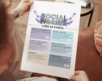 Social Worker Code Of Ethics Print, Social Worker Sign Poster, Case Manager, Therapy Office Decor, Medical Social Worker Gift MSW Wall Art