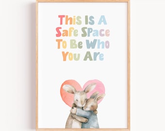 Calming Corner Posters Neutral, Safe Space Print, Mental Health Poster, Therapy Office Decor Calming, Playroom Signs Printable, Counselor