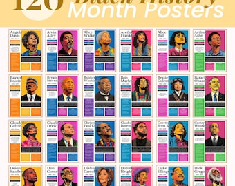 120 afroamerikanische Symbole Schwarze Geschichte Monat Poster, Juni, verschiedene Klassenzimmer, Schwarze Geschichte Monat Bulletin Board, berühmte Zitate