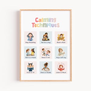 Técnicas de calma para el aula, póster de sentimientos, rincón de la calma, tabla de emociones, decoración del aula, decoración Montessori para la educación en casa, impresión de sentimientos