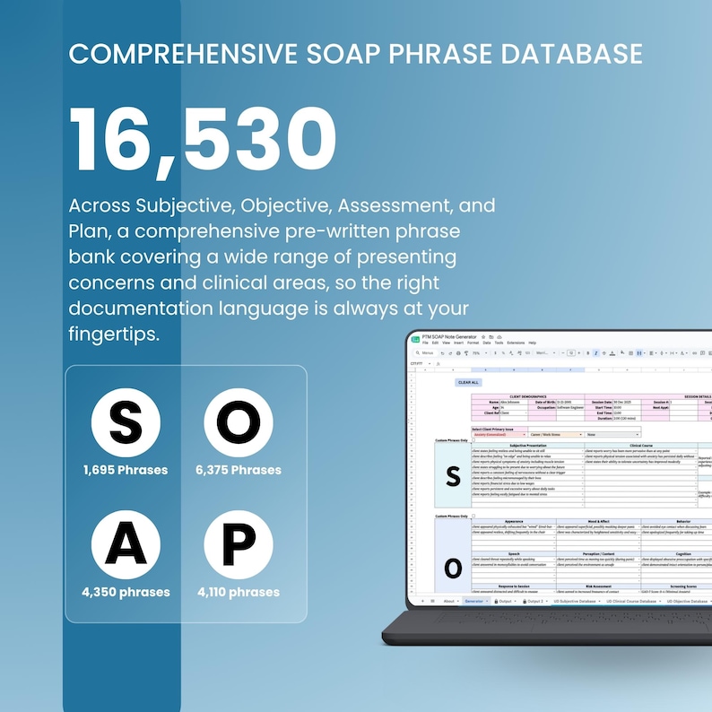SOAP Notiz-Generator Google Sheets | Notizen zur Therapie-Sitzung | Therapeut Ratgeber Sozialarbeiter Psychologin | Klinisches Dokumenten-Tool Bild 3