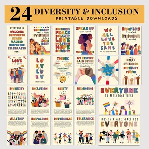 Quadro de avisos de inclusão, conjunto de pôsteres DEIB, pôsteres sobre diversidade em sala de aula, pôsteres para o escritório do orientador escolar, espaço seguro onde todos são bem-vindos