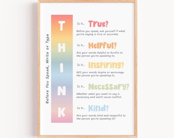 Denken Sie nach, bevor Sie sprechen Poster, Regeln Druck, Lehrer Büro Dekor, Klassenzimmer Regeln druckbar, Positive Klassenzimmer Poster, Therapie Beratung