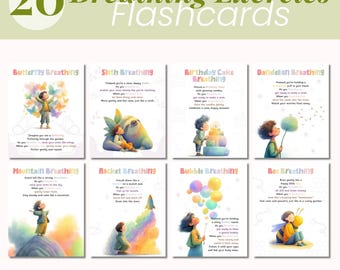 Breathing Exercises Card For Teenagers Kids, Mindfulness Breathing Cards, Calm Down Corner Toolkit, Grounding Technique, Anxiety Relief