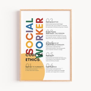 Social Worker Code of Ethics Prints, Social Work Wall Art, Social Worker Printables, NASW Code of Ethics Poster, Social Work Graduation Gift