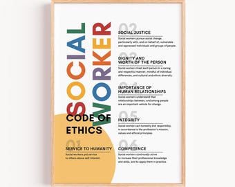Social Worker Code of Ethics Prints, Social Work Wall Art, Social Worker Printables, NASW Code of Ethics Poster, Social Work Graduation Gift