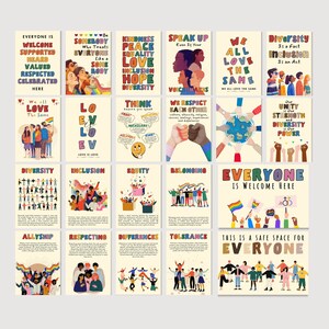 Set di 24 poster multiculturali, stampa sulla diversità, arte murale sull'inclusione, poster per la classe, citazioni ispiratrici, stampa su diversità e inclusione