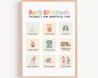 Daily Gratitude Poster Prints, School Psychologist Office, Therapy Office Decor, Gratitude Wall Art Therapy Room, Calm Corner Growth Mindset