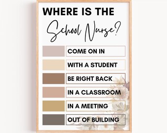 Letrero para la puerta: ¿Dónde está la enfermera escolar?, Decoración para oficina, Tablón de anuncios de salud escolar, Decoración para clínica escolar