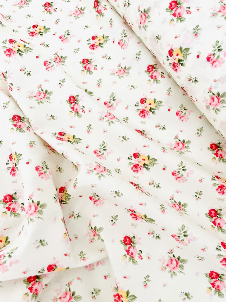 Rose Pattern Floral Fabric Ivory 100% Cotton Poplin Rose & Hubble - Etsy
