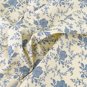 Dusky Blue Floral Fabric - Rose Pattern - 100% Cotton Poplin - Rose & Hubble