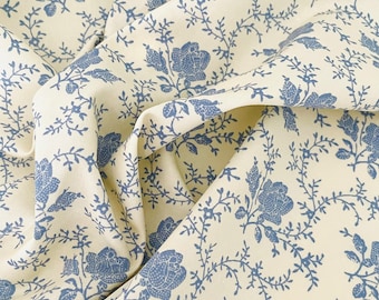 Dusky Blue Floral Fabric - Rose Pattern - 100% Cotton Poplin - Rose & Hubble