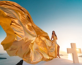 Fotografiejurk, vliegende jurk voor fotoshoot, lange vliegende jurk, Santorini-jurk, trouwjurk, lange treinjurk, pre-trouwjurk