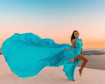 Long Flying Dress | Flying Dress for Photoshoot| Long Train Dress | Halter Neck Long Train Photoshoot Dress