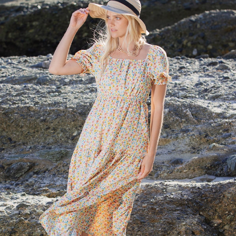 Textured Floral Detail Midi Dress