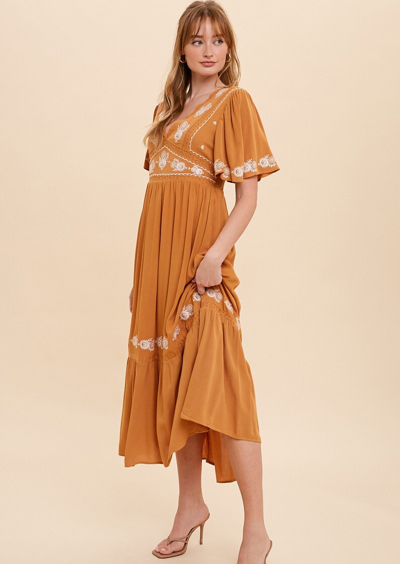 Millie Embroidered Long Dress, Embroidery Dress,embroidered Midi Dress