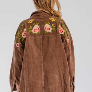 Tori embroidered corduroy shacket, corduroy button down, embroidered shirt, bohemian top, vintage shacket, embroidery, vintage jacket image 9