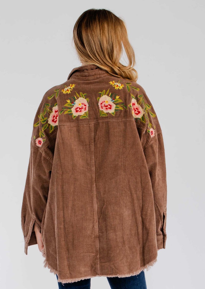 Tori embroidered corduroy shacket, corduroy button down, embroidered shirt, bohemian top, vintage shacket, embroidery, vintage jacket image 9