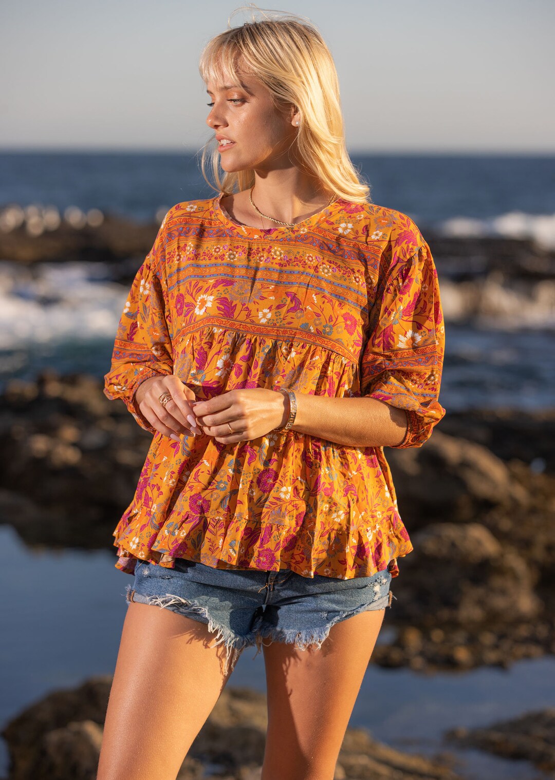 Shaily Printed Baby Doll Top, Bohemian Blouse, Fall Blouse, Bohochic