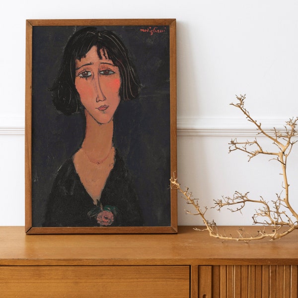 Vintage Painting Amedeo Modigliani's Jeune femme a la rose (Margherita) (1916) Digital Download