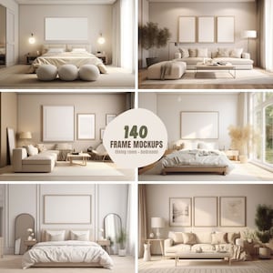 Modern Poster Frame Mockup Bundle, Beige Aesthetic Interior, Wall Art Mockup, Poster Mockup