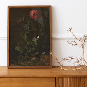 Vintage Painting Still Life with Poppy, Insects, and Reptiles (ca. 1670) Otto Marseus van Schrieck (Dutch, 1619-1678) Digital Download