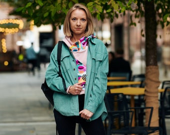 Mint Green Corduroy Jacket - Sweatshirt / Light Green Cord Jacket / Sage Green Jacket / Cotton Jacket